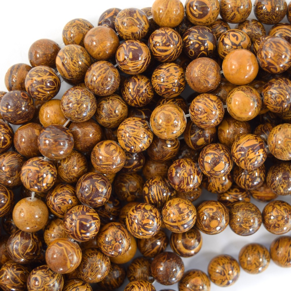Natural Brown Mariam Elephant Skin Jasper Round Beads 15″ Strand 6mm 8mm 10mm