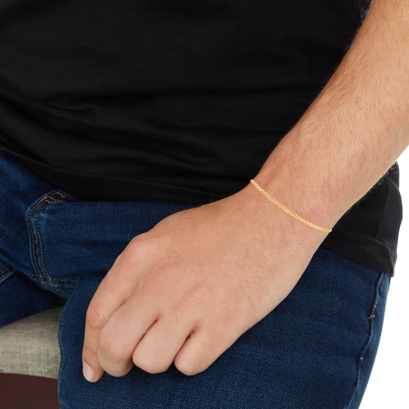 Floreo 10k Yellow Gold 1.2mm Solid Anchor Mariner Mirror Chain Bracelet, 7 Inch