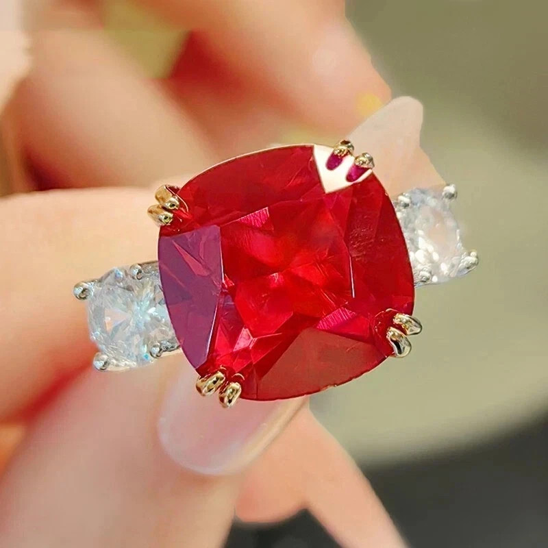4.72 Ct Cushion Cut Natural Ruby Diamond Engagement Ring 14K Solid White Gold 6