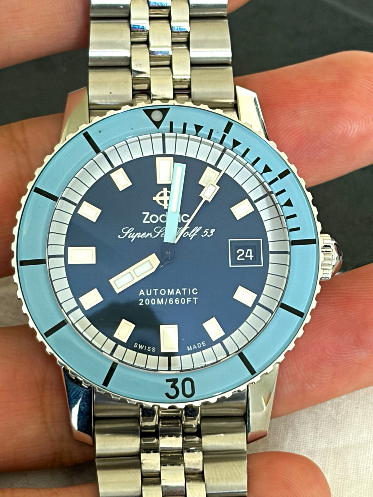 Zodiac Super Sea Wolf 53 Automatic Blue Dial 200m Diver Date Box/Manual