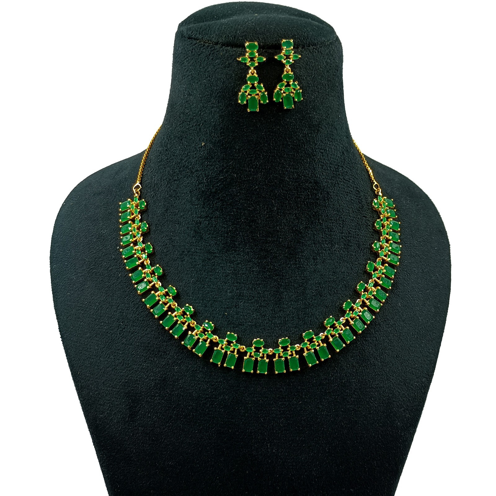 22K Gold Plated South Indian Emerald Necklace Ethnic Bridal Jewelry Set