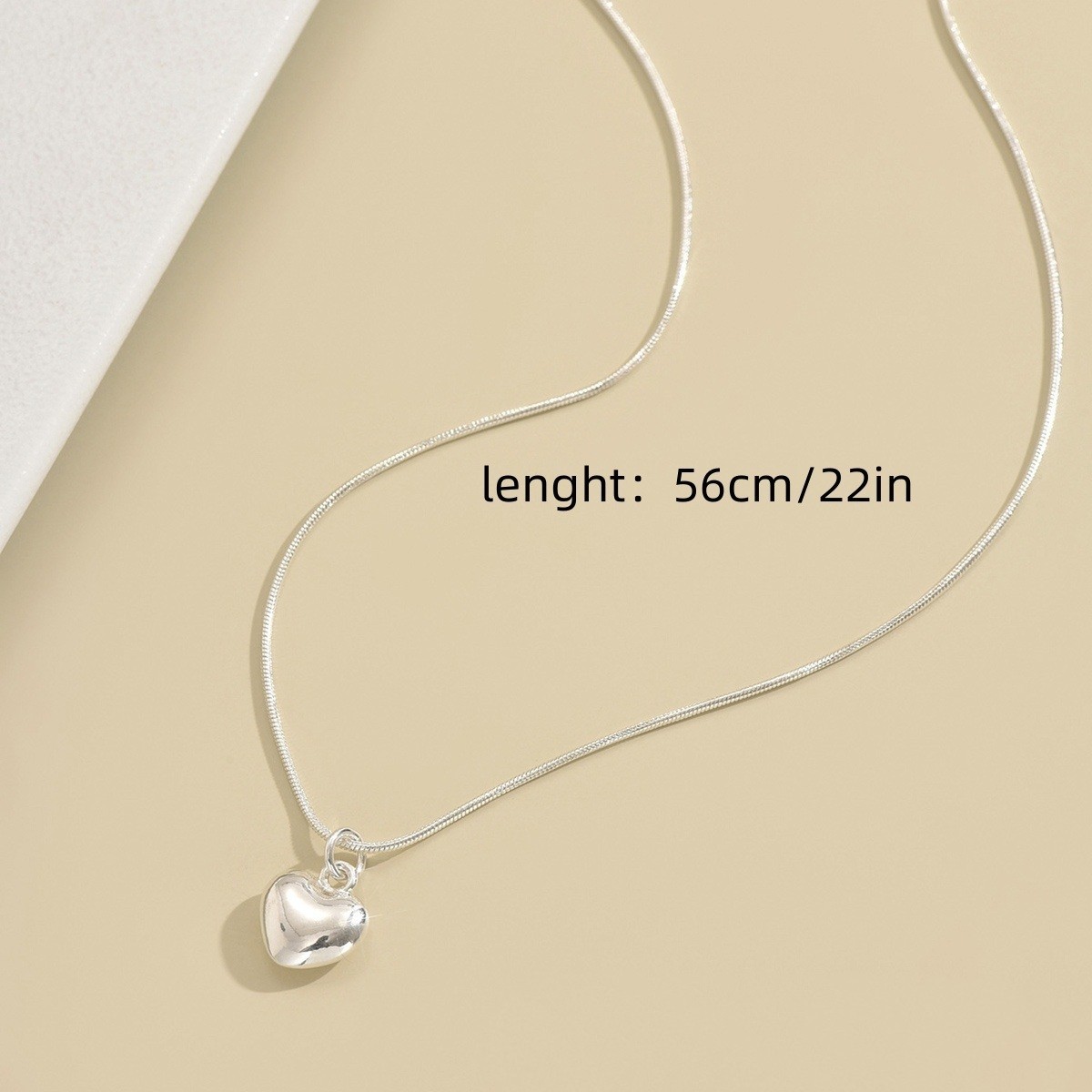 Classic Round Snake Chain Necklace Silver Plated Heart Pendant Versatile