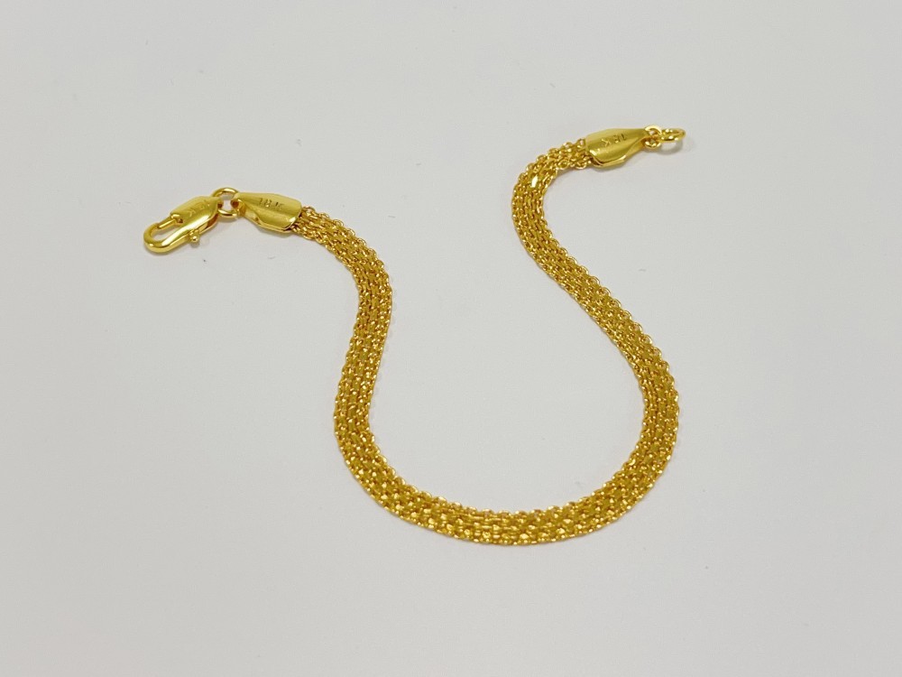 Solid 18K Yellow Gold AU750 Multiple Layer Wide Bracelet Bangle Chain 8inch