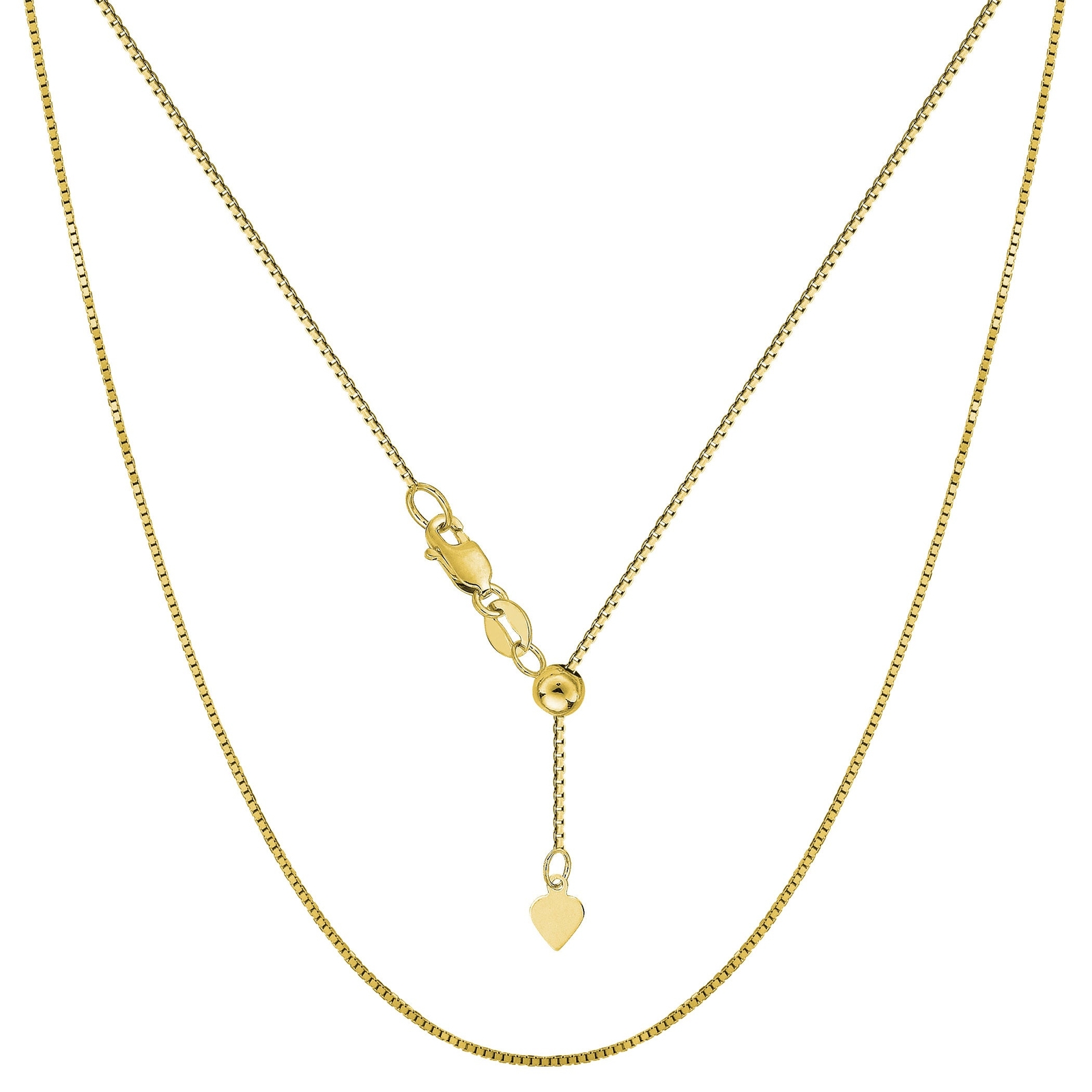 10k Yellow Real Gold Adjustable Box Link Chain Necklace, 0.7mm, 22″