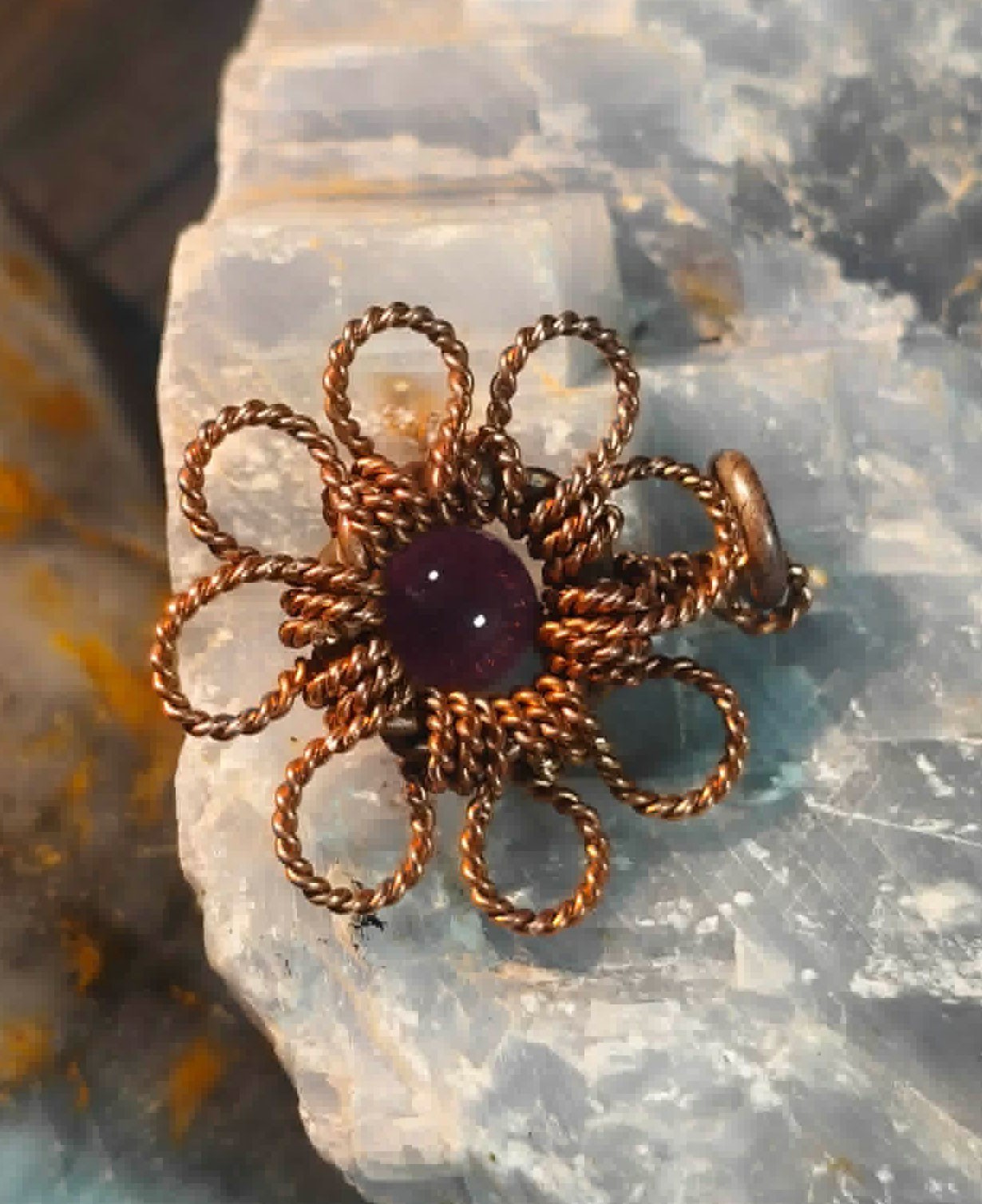 Flower Copper Pendant Daisy Mandala Amethyst Energy Lucky Jewelry #PM8