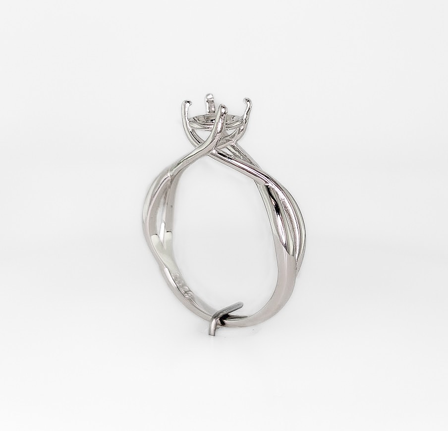 6 mm Round Infinity Twist Solitaire Ring Setting Sterling Silver Rhodium Finish