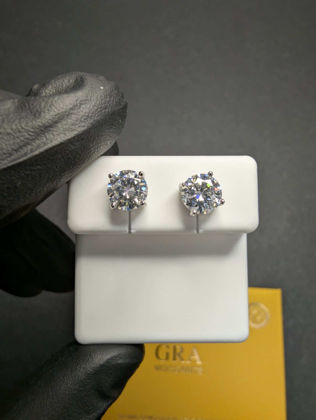 Solid 925 Silver GRA Certified VVS D 6.5mm Moissanite Solitaire Studs 2CTW