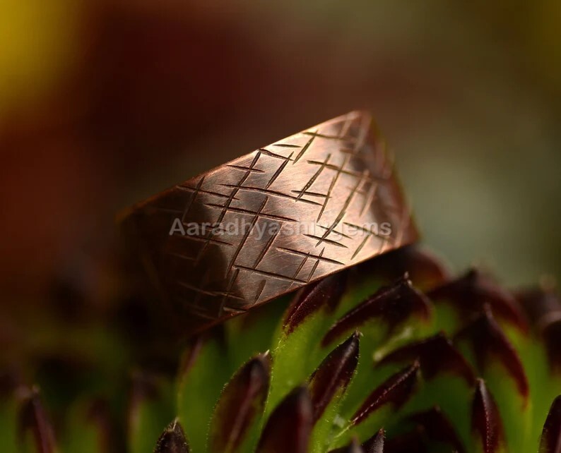 Wide band ring, Antiqued copper, Textured band Unisex Ring Gift For Men’s