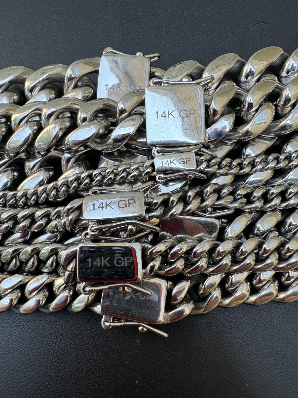 Miami Cuban Link Bracelet White Gold Plated Stainless Steel 4-18mm Mens Ladies