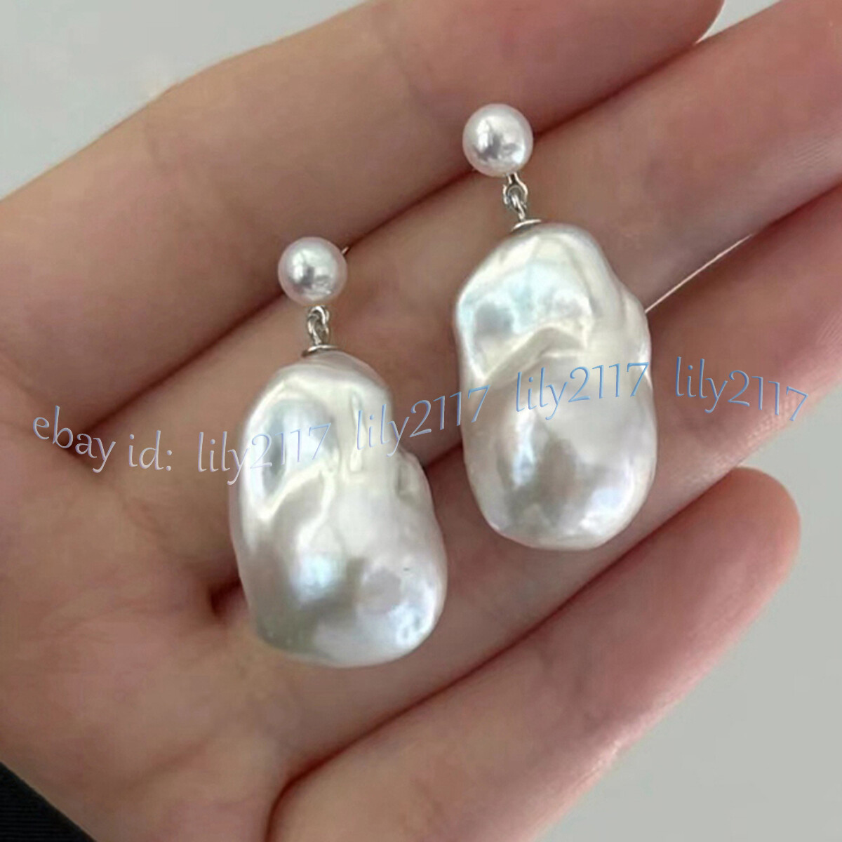 15-25MM REAL NATURAL WHITE FRESHWATER BAROQUE PEARL DANGLE SILVER STUD EARRINGS