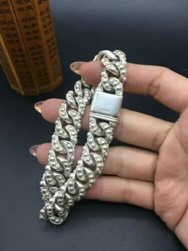 Asian old miao silver hand cast cool statue bracelet jewel gift