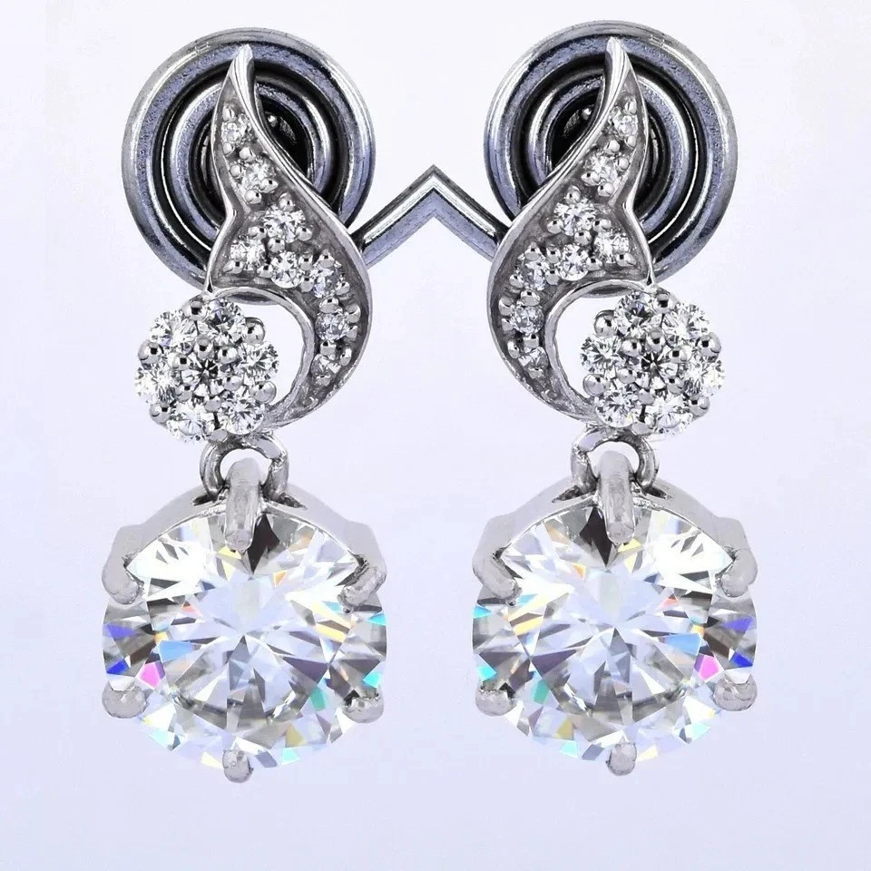 12 Ct Certified Treated White Diamond Solitaire Earrings 14k White Gold Plated