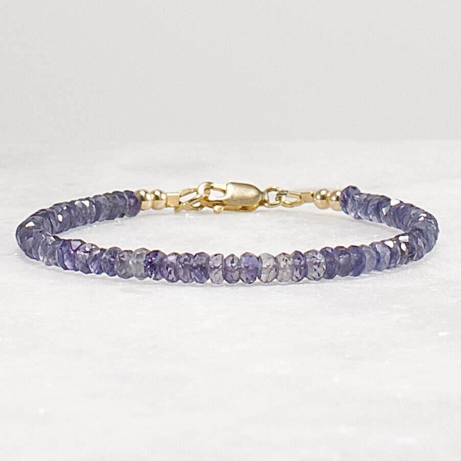 3–3.5mm Iolite Bracelet, Faceted Rondelle, 14k Gold Filled