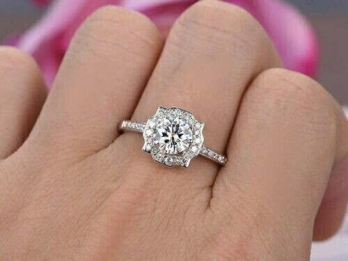 2.00Ct Round Cut Simulated Diamond Halo Engagement Ring 14K White Gold Plated
