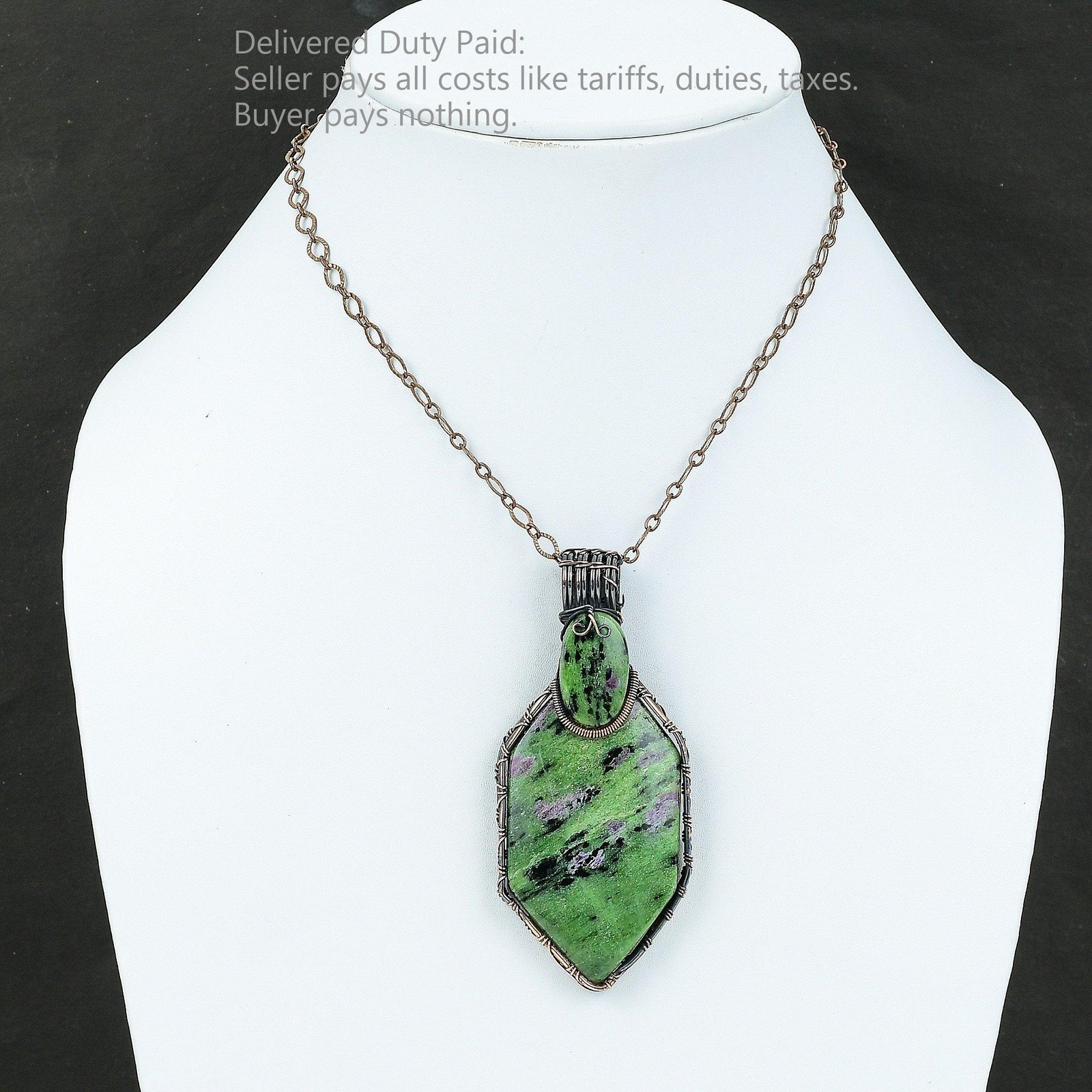 Copper Hexagon Ruby Zoisite Gemstone Mother Handmade Wire Wrapped Trendy Pendant