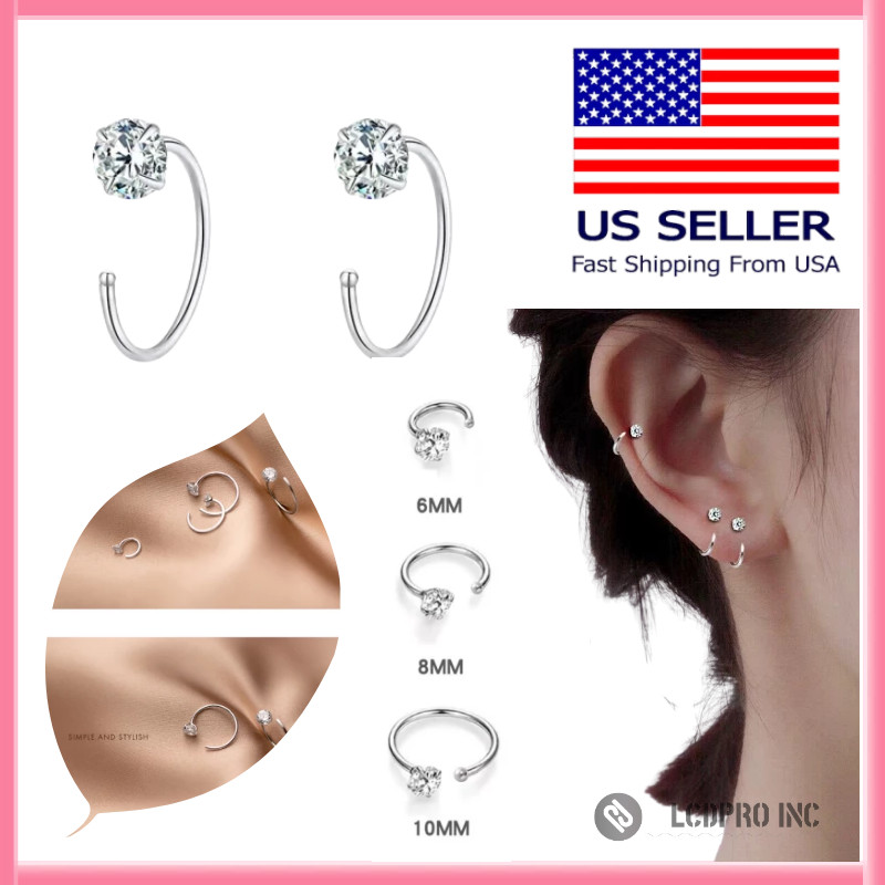 Zirconia Earrings 999 Sterling Silver CZ Hoop Small Huggie Zircon Stud Jewelry