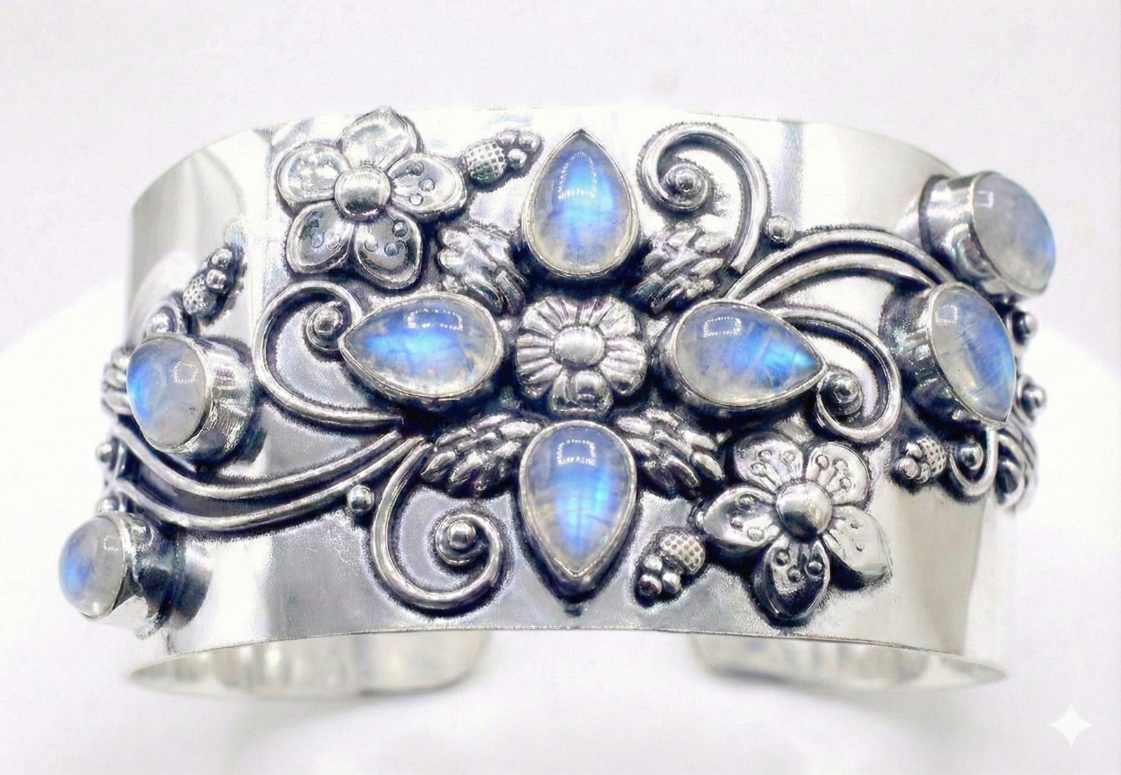 925 Sterling Silver Moonstone Gemstone Handmade Jewelry Cuff Bracelet ADJ