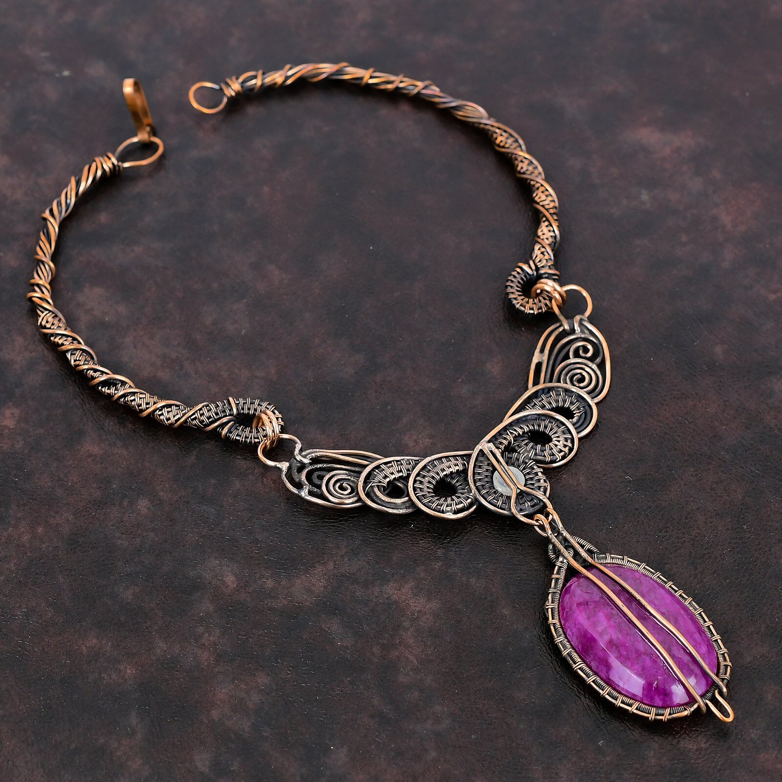 Wire Wrapped Necklace Designer Gemstone Jewelry Handcrafted Copper Holiday 18.0″