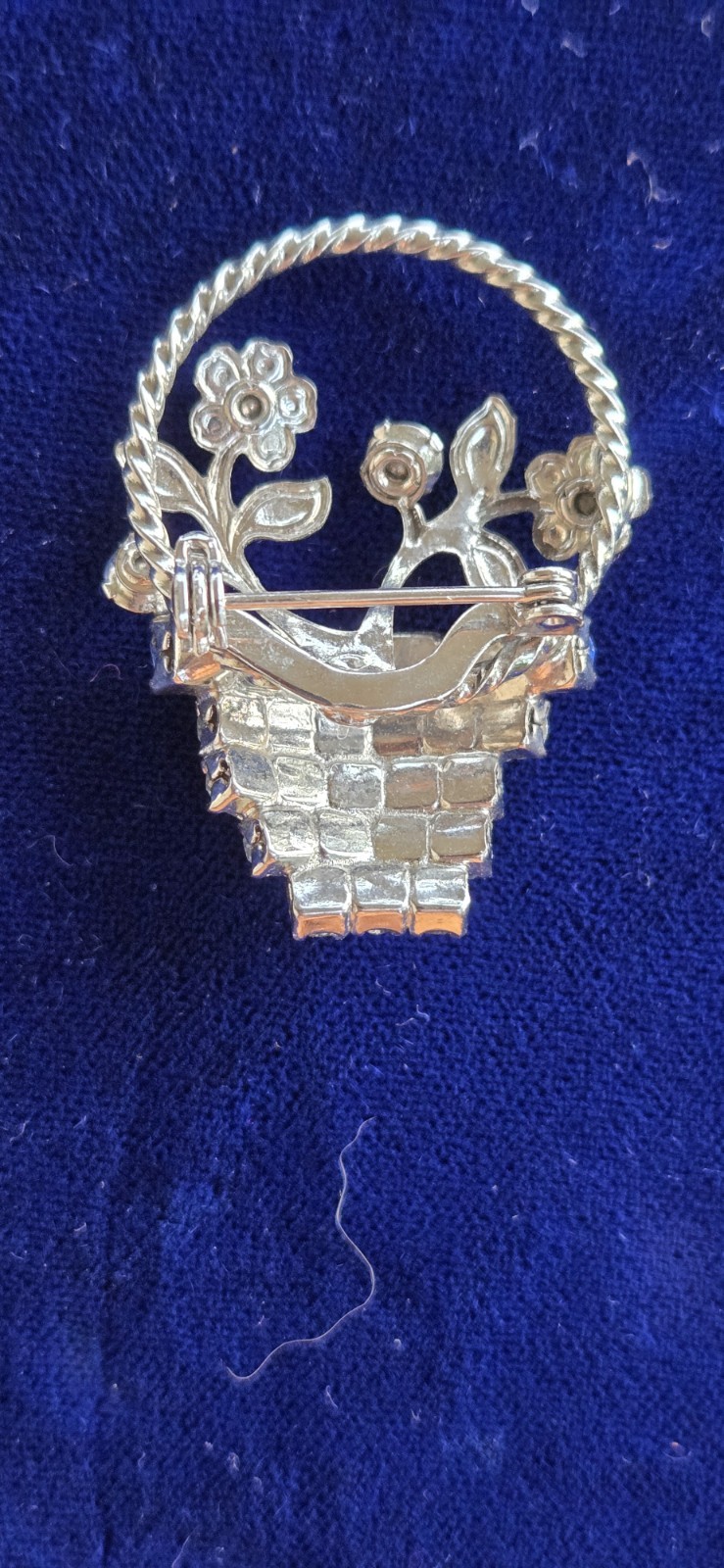 Flower Basket Crystal Rhinestone Vintage Style Brooch Pin and Silver Tone