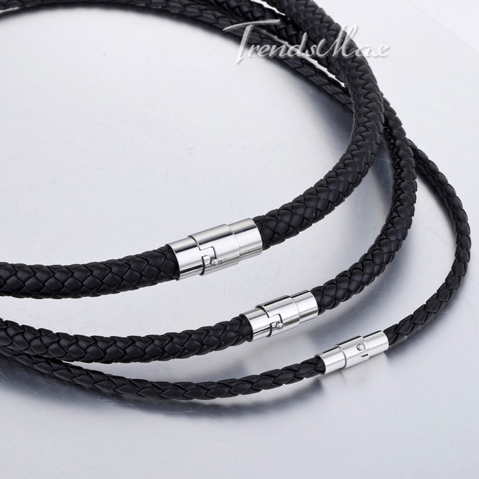 4/6/8mm Leather Black/Brown Braided Rope Cord Magnet Chain Necklace 16-24 inch