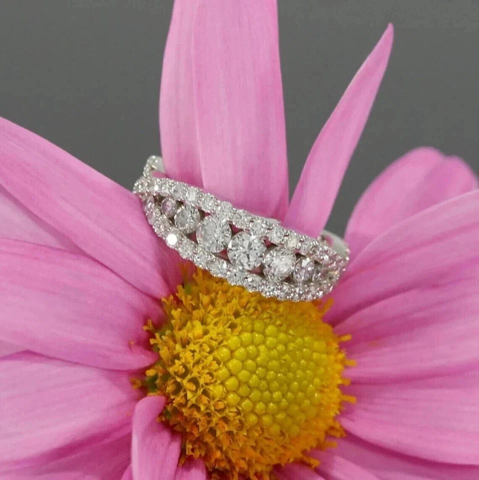 2.00CTW Round Cut Natural Diamond Solid 14K White Gold Eternity Band Ring.