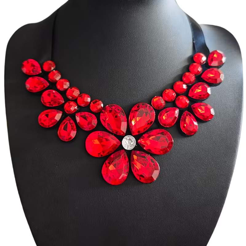 Red acrylic flower statement necklace