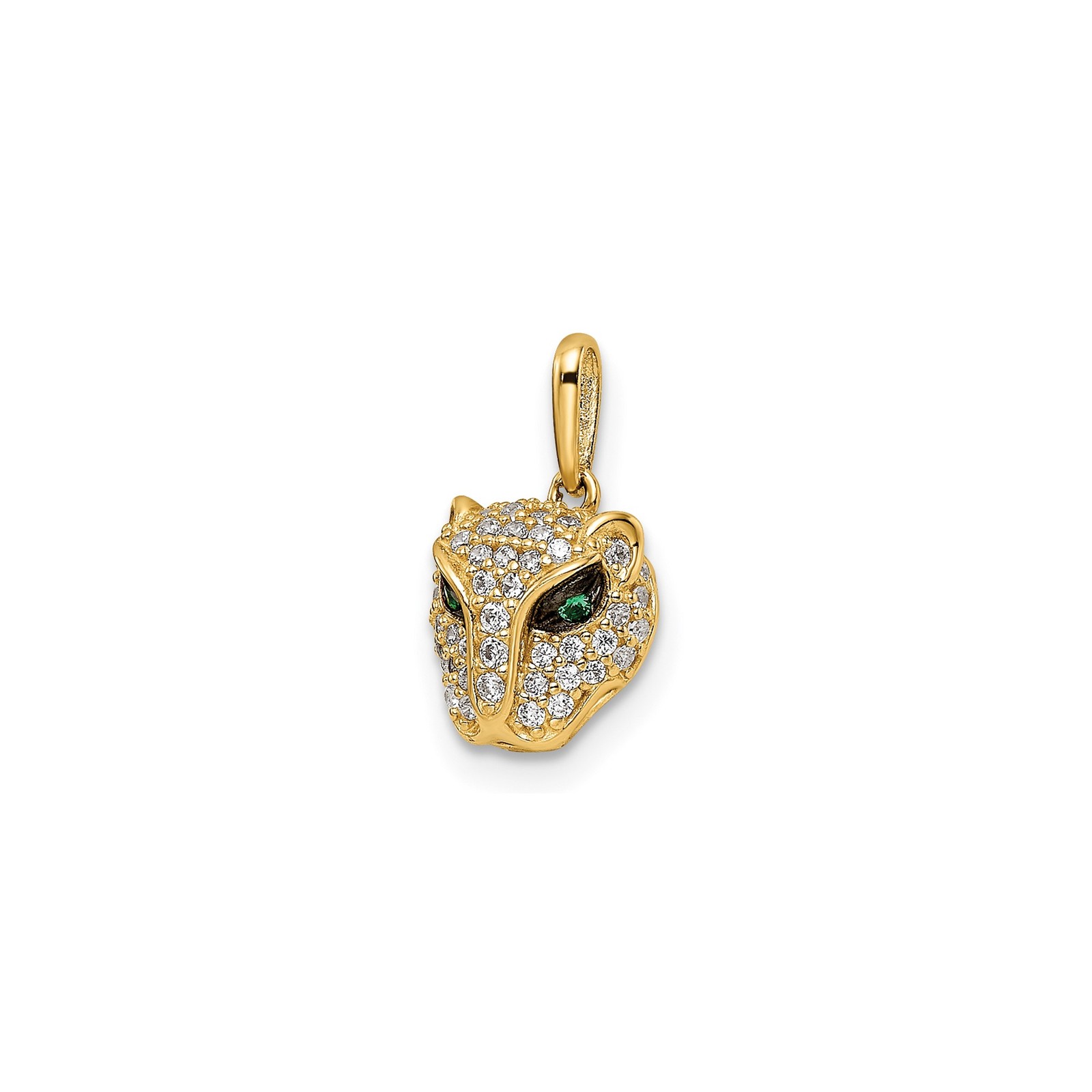 14k Yellow Gold Solid Leopard Pendant Charm with White Accent Stones