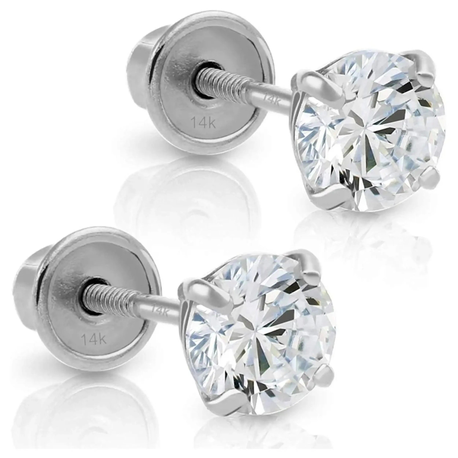 2.75 ct. Exquisite White Sapphire Screw back Stud Earrings – 14k White Gold