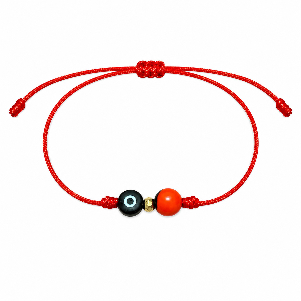 Red String Bracelet with Turkish Evil Eye & Peony Seed Charm – Adjustable Protec