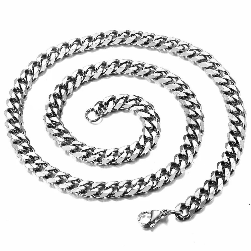18″ 3mm Stainless Steel Chain Cuban Curb Necklace Dog Tag Women Men Link Jewelry