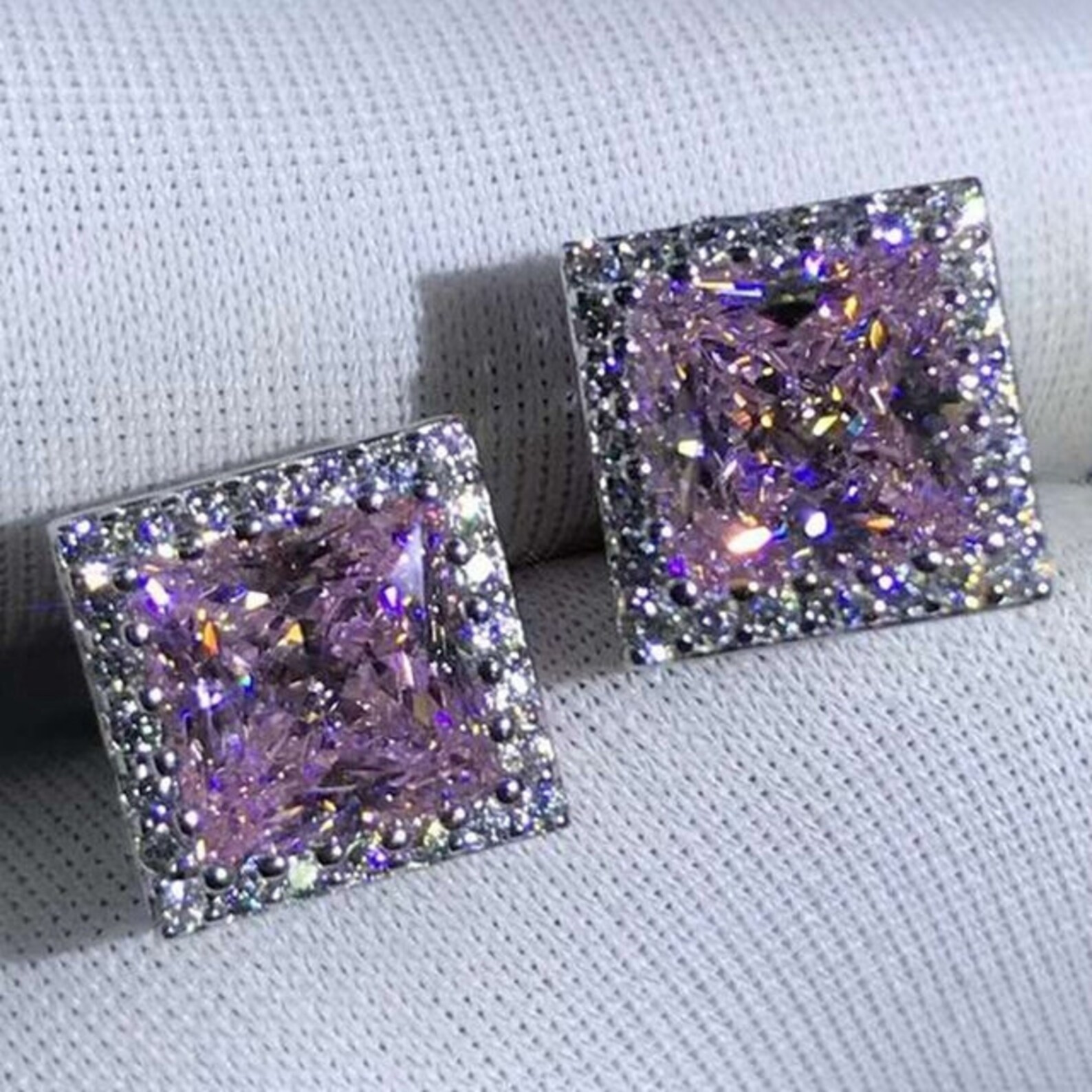 Certified 3 Ct , Princess Cut – Pink Diamond Studs, Gift For Love-Tariffs FREE.