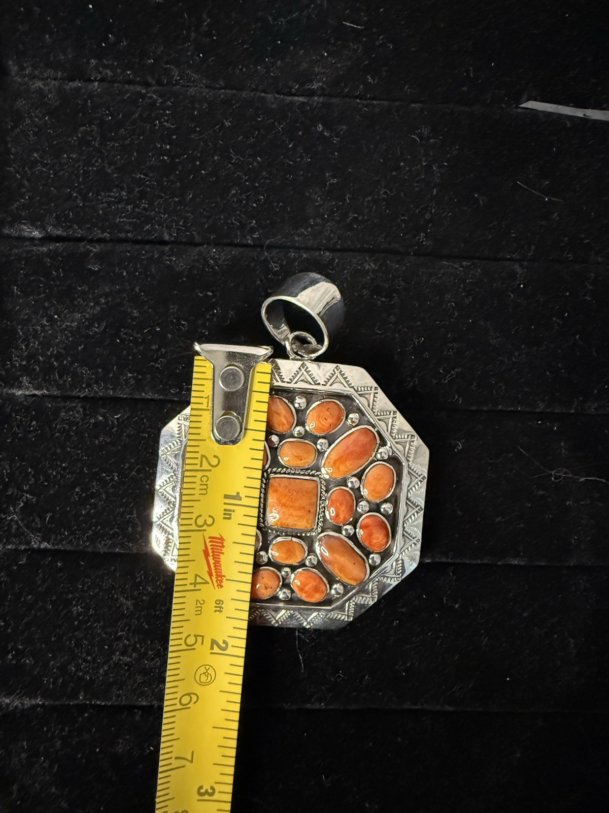 Handcrafted authentic Kenneth Jones Navajo orange spiny cluster pendant