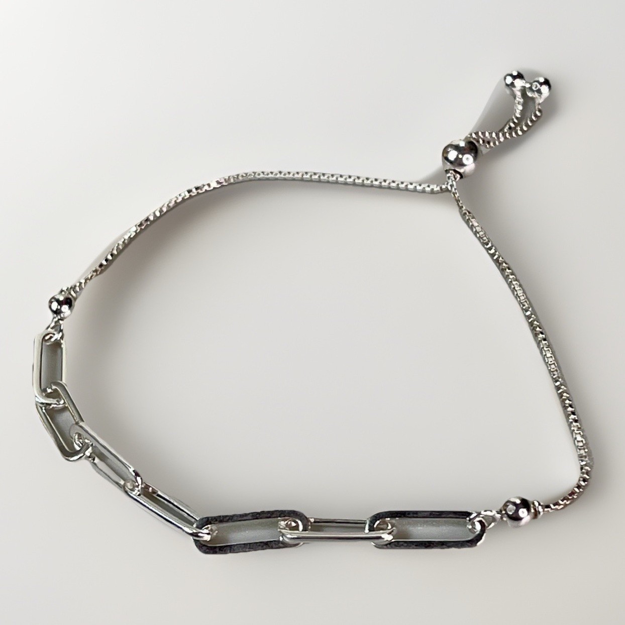 Sterling Silver 925 Paperclip Chain Adjustable Bolo Bracelet 7-9 in