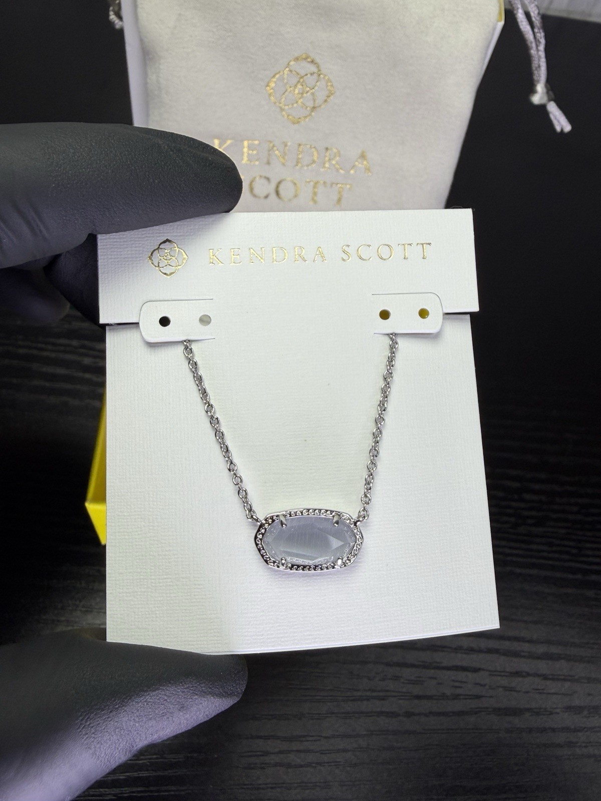 Kendra Scott Silver Tone Cable Chain Necklace w/ Oval Gray Prong Pendant