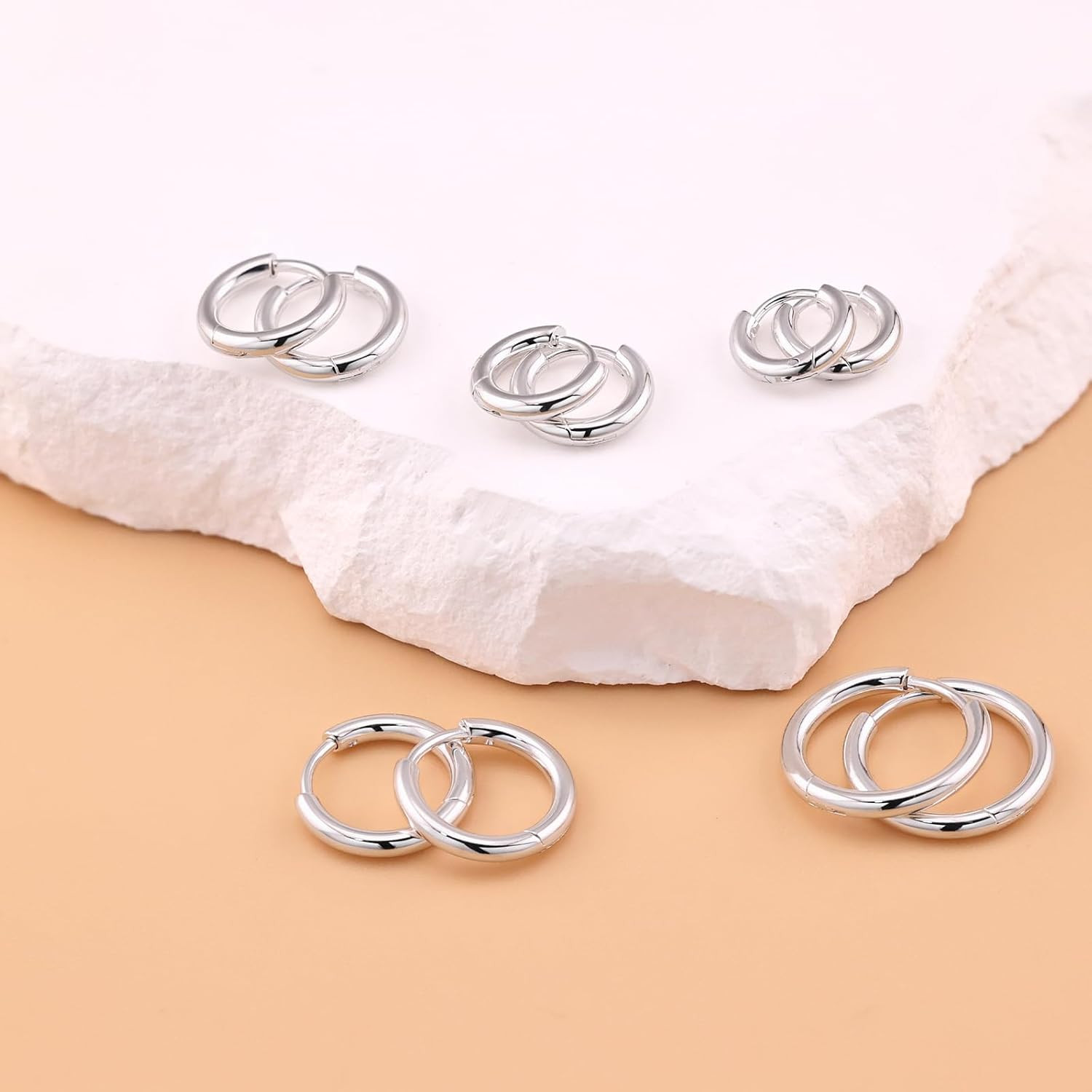 Sterling Silver Hoop Earrings, Hypoallergenic Earrings for Women Men 14K Real Go