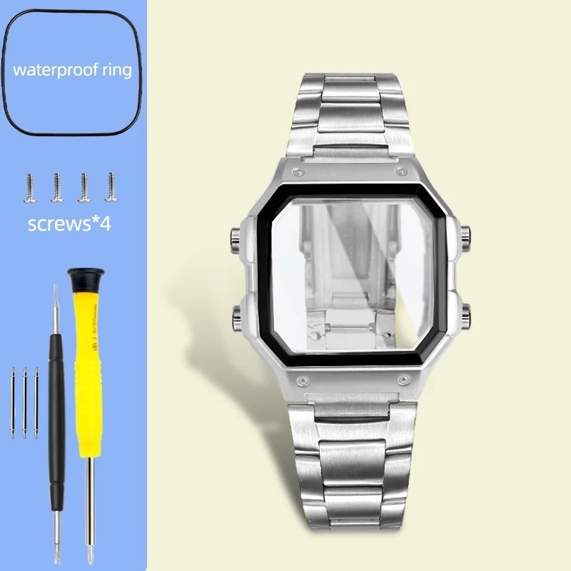 Watch Mod Kit Stainless Steel Metal Case watchband set For Casio AE1200 AE1300