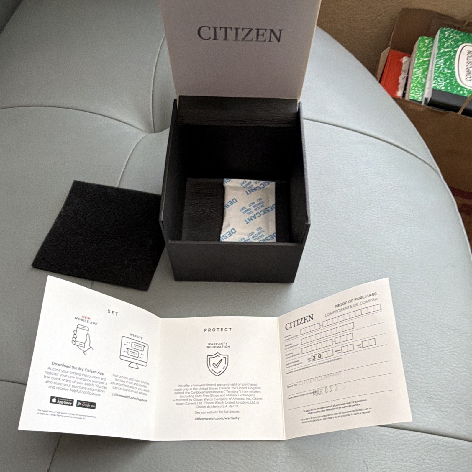 Citizen Eco-Drive Atomic Chronograph Blue Dial 48mm Box Papers. AT8220-55L