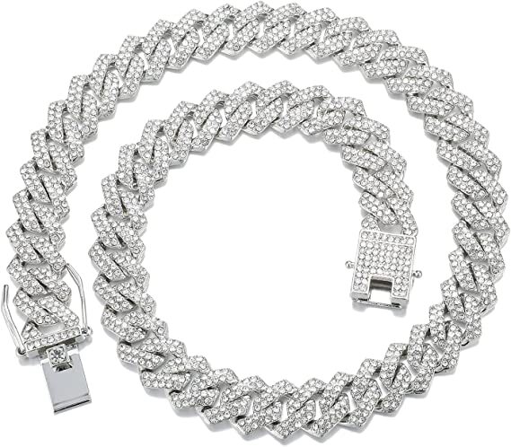 Mens White Gold Plated Iced CZ Out Solid Miami Cuban Link Bracelet Or Chain 12MM