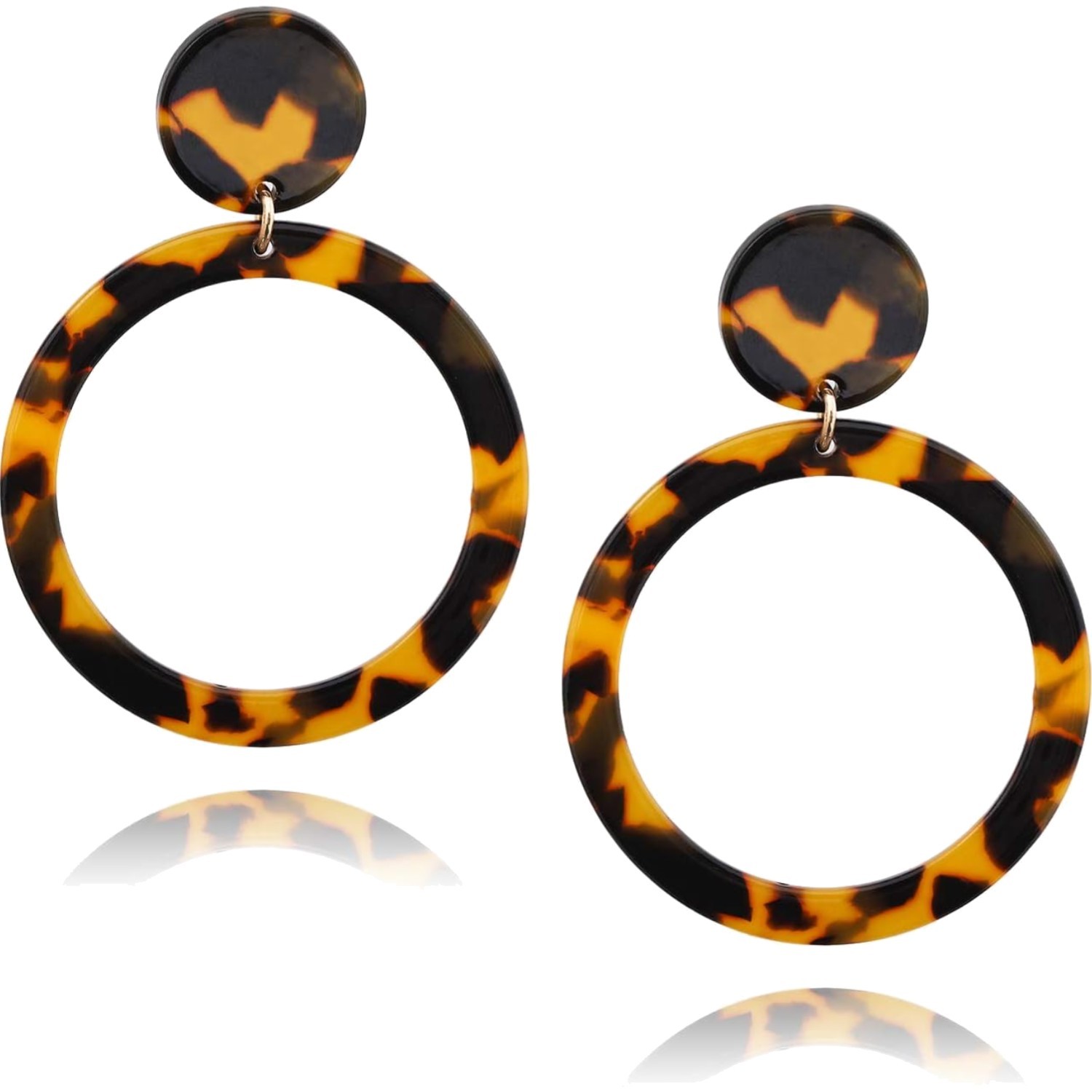 Acrylic Circle Drop Dangle Earrings Tortoise Shell Hoop Mottled