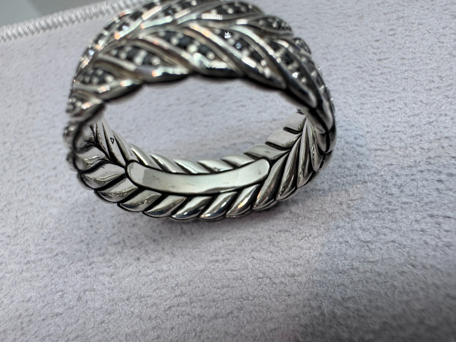David Yurman Sterling Silver Men’s Diamond Chevron Pave Band Ring 9mm – Size 11