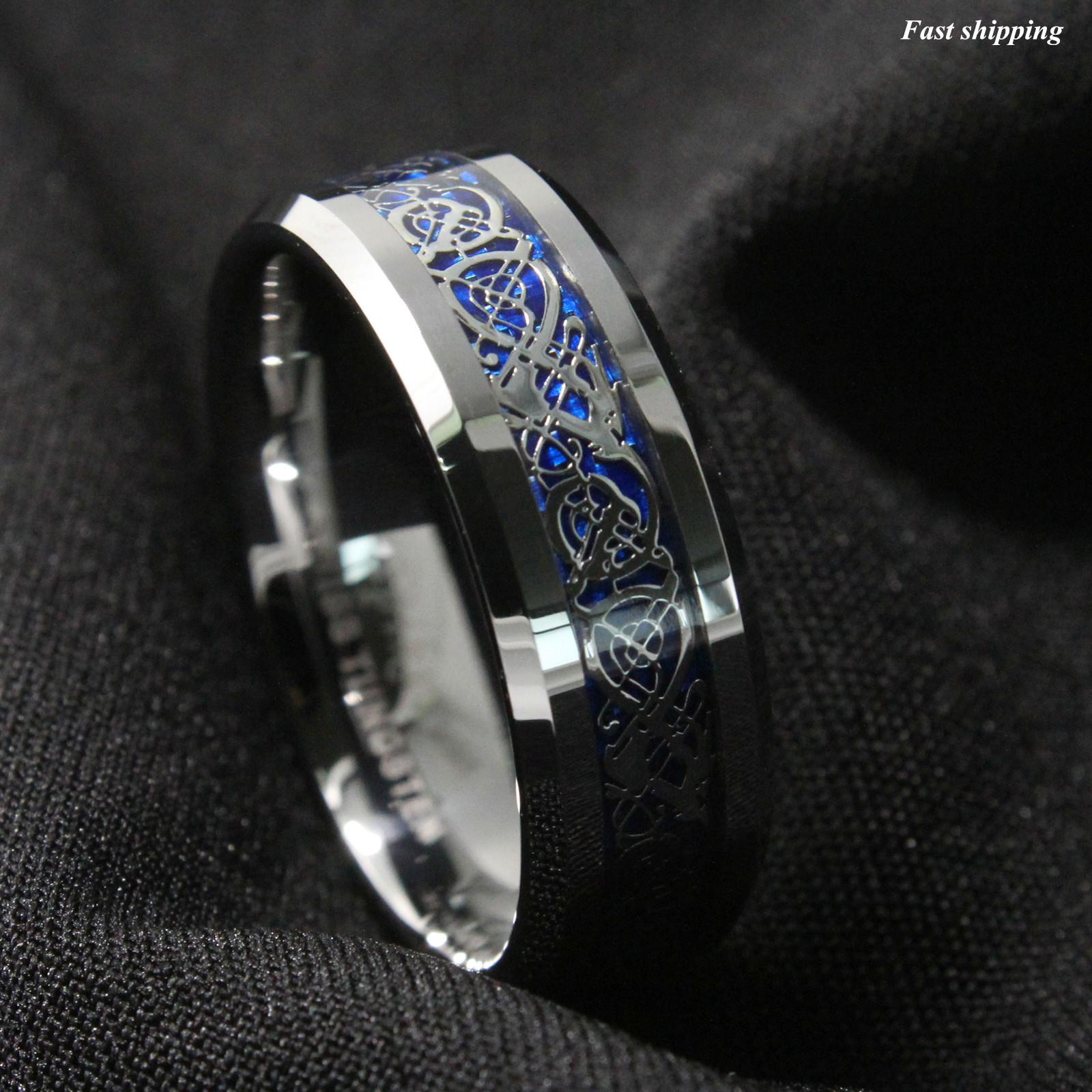 8/6mm Silvering Celtic Dragon Tungsten Carbide Ring Wedding Band ATOP Jewelry