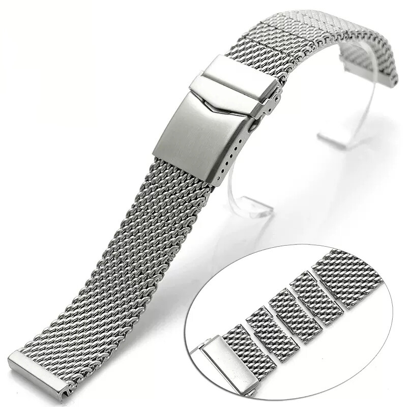 Brushed Solid Stainless Steel Watch Band Strap Shark Mesh Bracelet Quick Release
