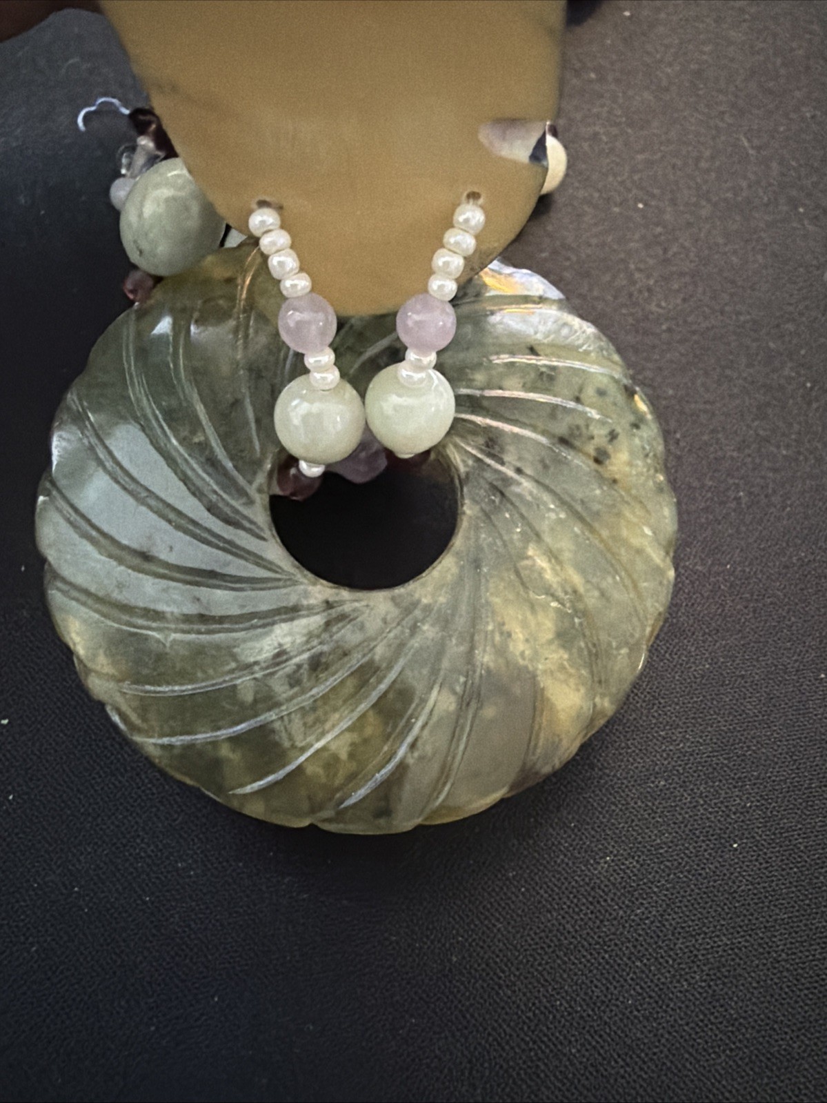 Handcrafted/Handcarved Asian Pendent Necklace W/Asian Beads & Natural Stones