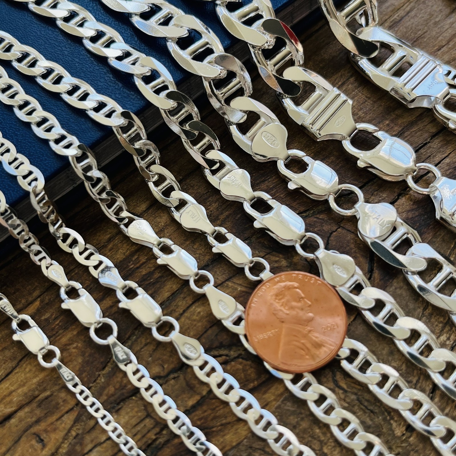 Real Solid 925 Sterling Silver Mens Mariner Chain Link Bracelet or Necklace