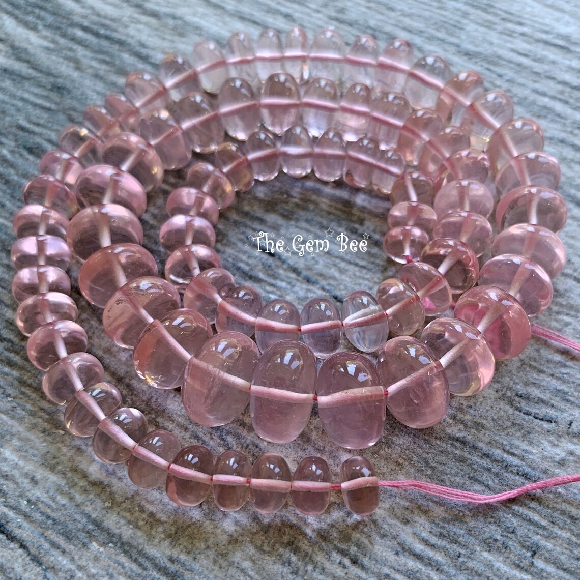 6.3mm-11.5mm Gem Rose Quartz Smooth Rondelle Beads 16″ Strand