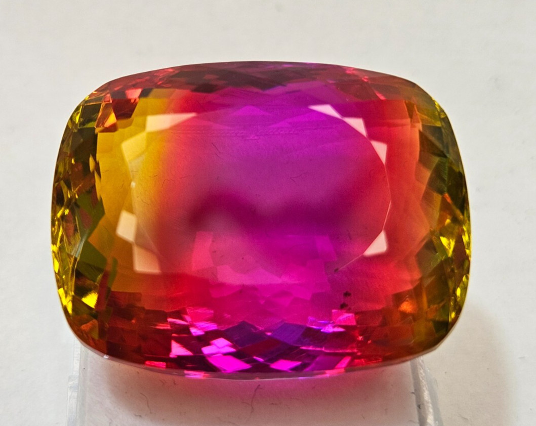 Tourmaline Cushion Cut Natural Bi-Colour CERTIFIED 90-91 Ct Loose Gemstone KH973