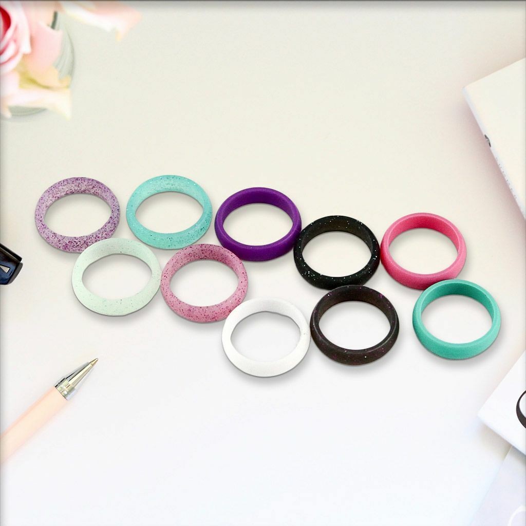 Women 10PCS Silicone Wedding Ring Thin Durable Stackable Comfortable Rubber Band