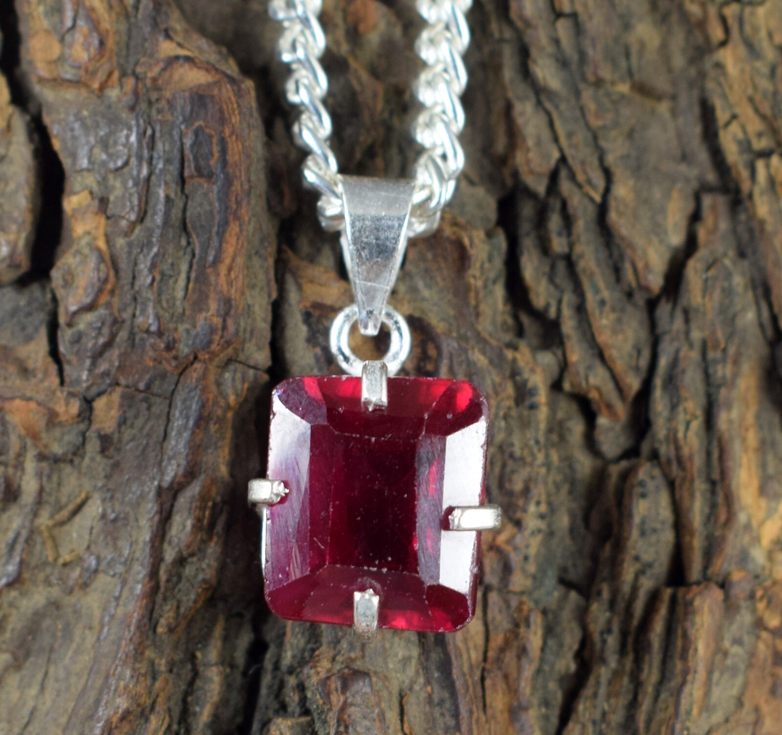Certified Natural Rhodolite Garnet 10.40 Ct Emerald Cut Gemstone Men’s Pendant