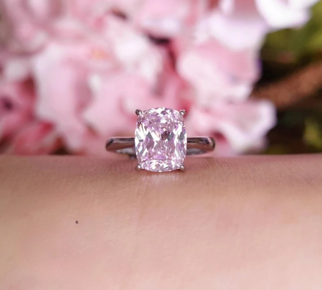 6 Ct Cushion Cut Natural Pink Sapphire Diamond Wedding Women Ring 14K White Gold