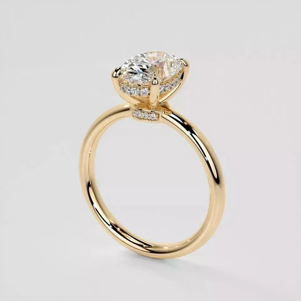 14k Yellow Gold Diamond Ring 2.15 Ct Oval Cut Lab Grown IGI Certified VVS E F